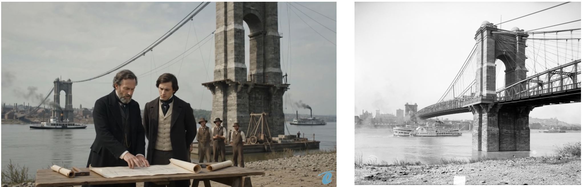 Comparación documental y foto real del puente de Ohio